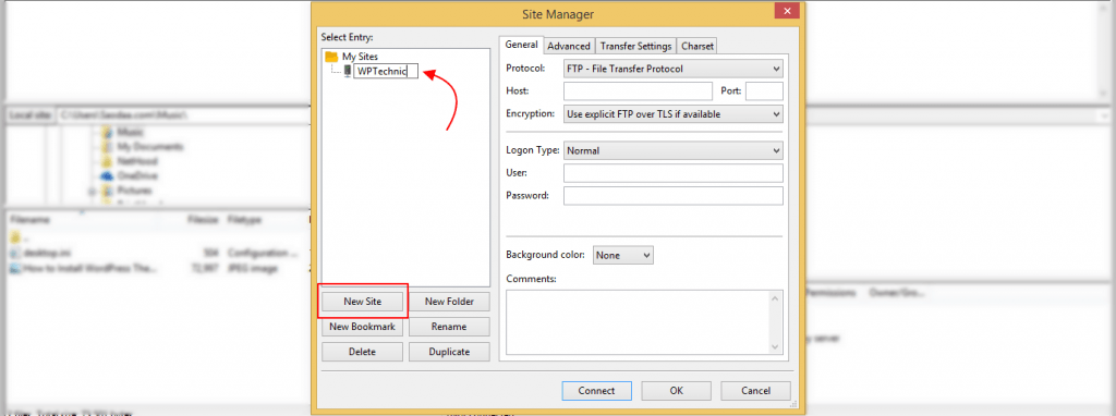 FTP Site Manager New SIte