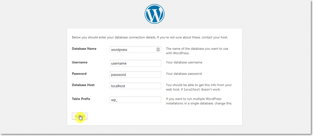 WordPress Installation Database info Page