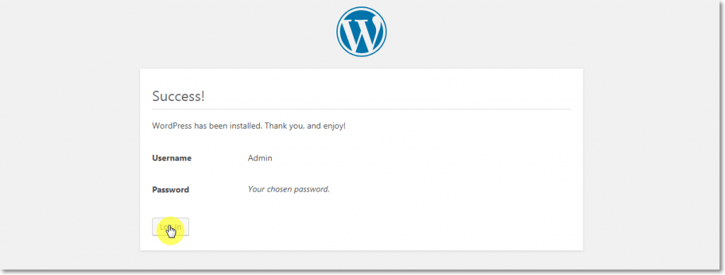 WordPress Installation Success page