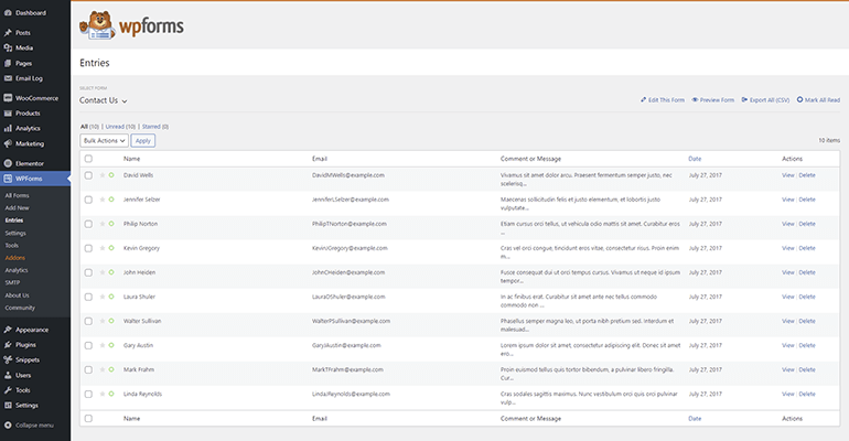 WPForms-Entries-list