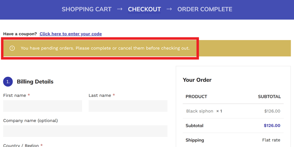 How to Deny Checkout if User Has Pending Orders in WooCommerce